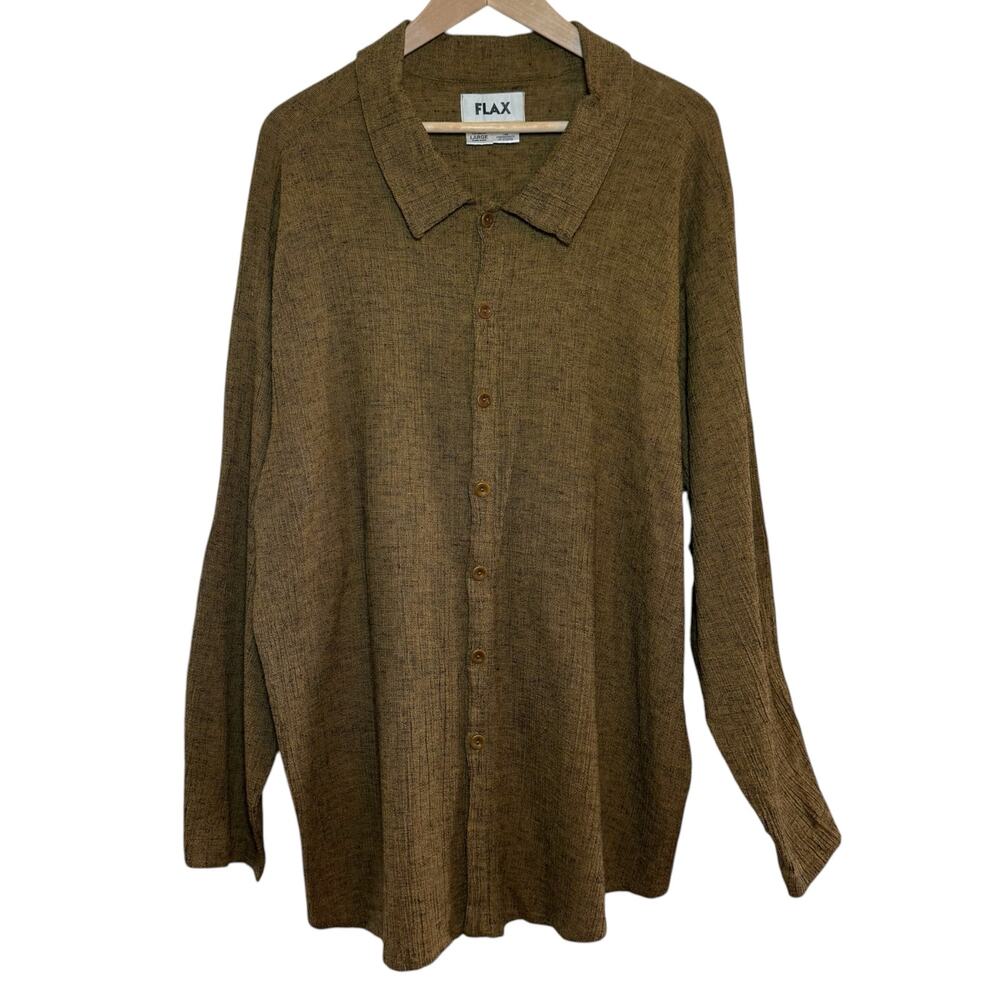 Flax Men's Large Linen Blend Brown Speckled Long Sleeve Button Down Shirt